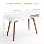 Bureau informatique 109 cm, petite table d'écriture de bureau - Bureau de travail moderne et simple avec tiroir et rangement ouvert, blanc pour chambre à coucher