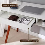 Bureau informatique 109 cm, petite table d'écriture de bureau - Bureau de travail moderne et simple avec tiroir et rangement ouvert, blanc pour chambre à coucher