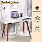 Bureau informatique 109 cm, petite table d'écriture de bureau - Bureau de travail moderne et simple avec tiroir et rangement ouvert, blanc pour chambre à coucher