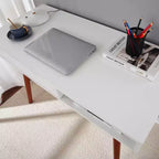 Bureau informatique 109 cm, petite table d'écriture de bureau - Bureau de travail moderne et simple avec tiroir et rangement ouvert, blanc pour chambre à coucher