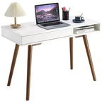 Bureau informatique 109 cm, petite table d'écriture de bureau - Bureau de travail moderne et simple avec tiroir et rangement ouvert, blanc pour chambre à coucher
