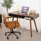 Bureau informatique 109 cm, petite table d'écriture de bureau - Bureau de travail moderne et simple avec tiroir et rangement ouvert, blanc pour chambre à coucher