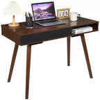 Bureau informatique 109 cm, petite table d'écriture de bureau - Bureau de travail moderne et simple avec tiroir et rangement ouvert, blanc pour chambre à coucher