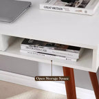 Bureau informatique 109 cm, petite table d'écriture de bureau - Bureau de travail moderne et simple avec tiroir et rangement ouvert, blanc pour chambre à coucher