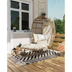 Fauteuil œuf en osier avec ottoman, fauteuil œuf en rotin avec coussin épais, fauteuil œuf confortable en rotin pour patio, porche, jardin intérieur/extérieur