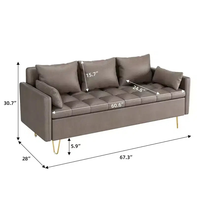 Canapé 3 places de 170 cm avec rangement sous l'assise, style moderne du milieu du siècle avec accoudoirs confortables et 5 coussins