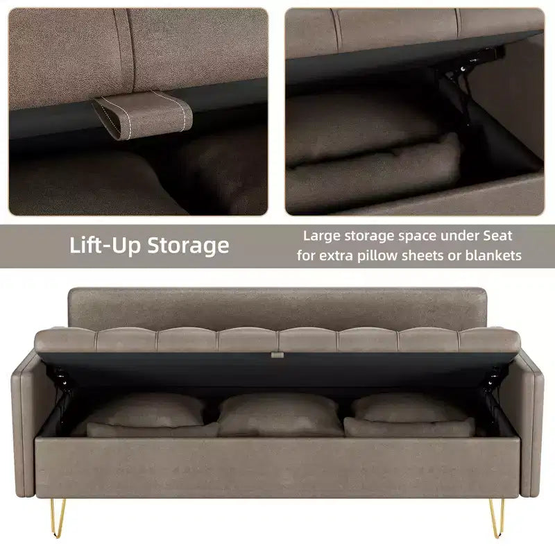 Canapé 3 places de 170 cm avec rangement sous l'assise, style moderne du milieu du siècle avec accoudoirs confortables et 5 coussins