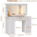 Coiffeuse avec Miroir, Lumières LED et Prise Électrique, Table de Maquillage avec 11 Tiroirs pour Chambre à Coucher, Dressing (Blanc)