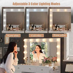 Coiffeuse avec Miroir, Lumières LED et Prise Électrique, Table de Maquillage avec 11 Tiroirs pour Chambre à Coucher, Dressing (Blanc)