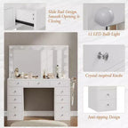 Coiffeuse avec Miroir, Lumières LED et Prise Électrique, Table de Maquillage avec 11 Tiroirs pour Chambre à Coucher, Dressing (Blanc)