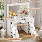 Coiffeuse avec Miroir, Lumières LED et Prise Électrique, Table de Maquillage avec 11 Tiroirs pour Chambre à Coucher, Dressing (Blanc)