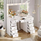 Coiffeuse avec Miroir, Lumières LED et Prise Électrique, Table de Maquillage avec 11 Tiroirs pour Chambre à Coucher, Dressing (Blanc)