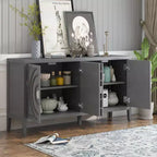 Enfilade rétro avec motif à rainures circulaires et poignée de porte ronde en métal pour entrée de salle à manger, gris