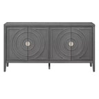 Enfilade rétro avec motif à rainures circulaires et poignée de porte ronde en métal pour entrée de salle à manger, gris