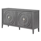Enfilade rétro avec motif à rainures circulaires et poignée de porte ronde en métal pour entrée de salle à manger, gris