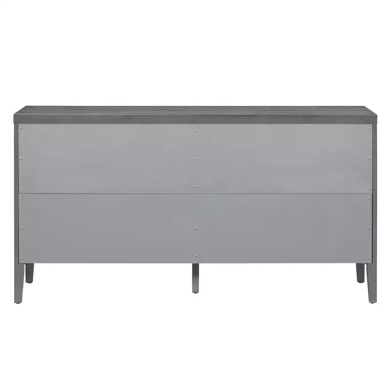 Enfilade rétro avec motif à rainures circulaires et poignée de porte ronde en métal pour entrée de salle à manger, gris