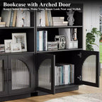 Bibliothèque de 117 cm avec portes, bibliothèque noire avec porte vitrée, petite bibliothèque à 3 étagères