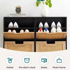 Meuble à chaussures pour entrée, Meuble à chaussures en rotin avec 4 tiroirs à abattant, Organiseur de rangement à chaussures autoportant