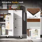Îlot de cuisine roulant de style ferme de 138,4 cm avec prise électrique, étagère de rangement, rabat et porte-épices