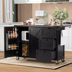 Îlot de cuisine roulant de style ferme de 138,4 cm avec prise électrique, étagère de rangement, rabat et porte-épices