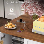 Îlot de cuisine roulant de style ferme de 138,4 cm avec prise électrique, étagère de rangement, rabat et porte-épices