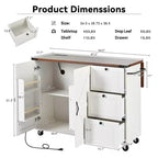 Îlot de cuisine roulant de style ferme de 138,4 cm avec prise électrique, étagère de rangement, rabat et porte-épices