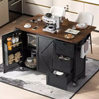 Îlot de cuisine roulant de style ferme de 138,4 cm avec prise électrique, étagère de rangement, rabat et porte-épices
