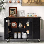 Îlot de cuisine roulant de style ferme de 138,4 cm avec prise électrique, étagère de rangement, rabat et porte-épices