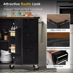 Îlot de cuisine roulant de style ferme de 138,4 cm avec prise électrique, étagère de rangement, rabat et porte-épices