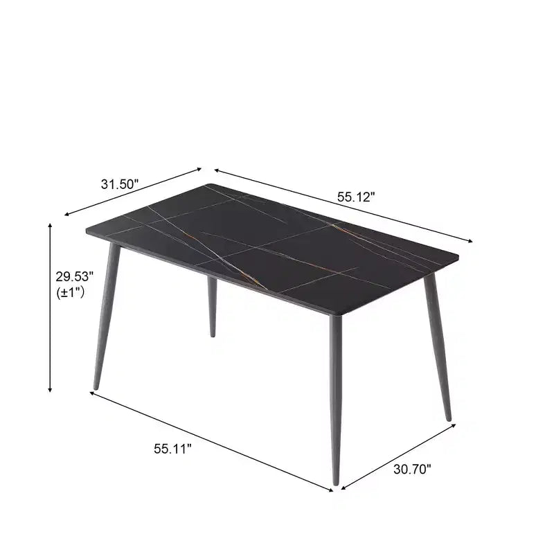 Table de salle à manger moderne de 55 po avec pieds en métal pour 6 personnes, table de cuisine en pierre artificielle pour salle à manger