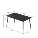 Table de salle à manger moderne de 55 po avec pieds en métal pour 6 personnes, table de cuisine en pierre artificielle pour salle à manger