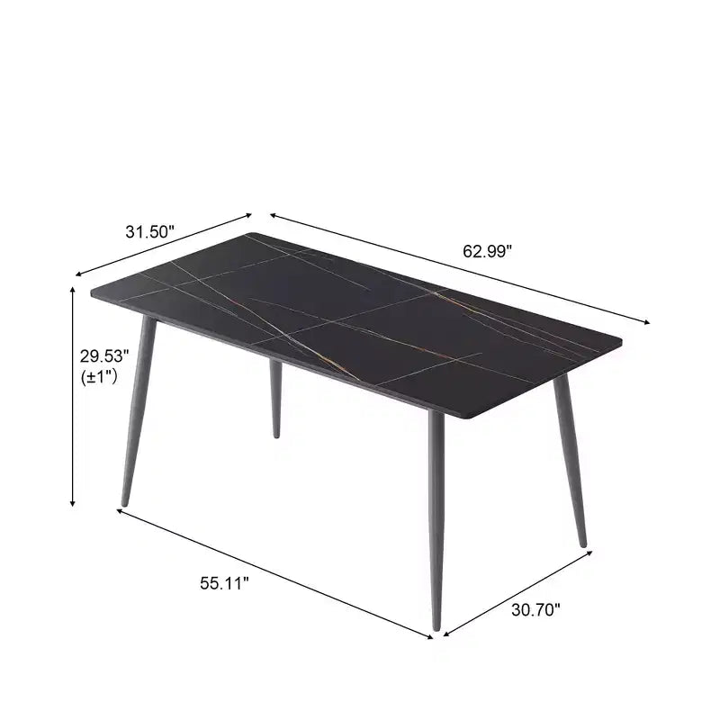 Table de salle à manger moderne de 55 po avec pieds en métal pour 6 personnes, table de cuisine en pierre artificielle pour salle à manger