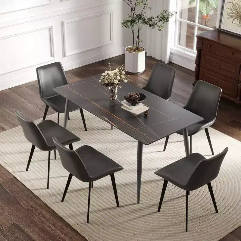 Table de salle à manger moderne de 55 po avec pieds en métal pour 6 personnes, table de cuisine en pierre artificielle pour salle à manger