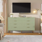 Commode à 8 tiroirs pour chambre à coucher, commode moderne cannelée de 137 cm de large avec tiroirs profonds, commode en bois pour salon, couloir, chambre d'enfant