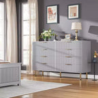 Commode à 8 tiroirs pour chambre à coucher, commode moderne cannelée de 137 cm de large avec tiroirs profonds, commode en bois pour salon, couloir, chambre d'enfant