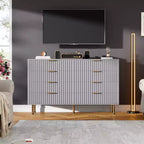 Commode à 8 tiroirs pour chambre à coucher, commode moderne cannelée de 137 cm de large avec tiroirs profonds, commode en bois pour salon, couloir, chambre d'enfant
