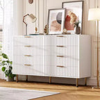 Commode à 8 tiroirs pour chambre à coucher, commode moderne cannelée de 137 cm de large avec tiroirs profonds, commode en bois pour salon, couloir, chambre d'enfant