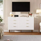 Commode à 8 tiroirs pour chambre à coucher, commode moderne cannelée de 137 cm de large avec tiroirs profonds, commode en bois pour salon, couloir, chambre d'enfant