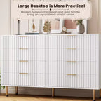 Commode à 8 tiroirs pour chambre à coucher, commode moderne cannelée de 137 cm de large avec tiroirs profonds, commode en bois pour salon, couloir, chambre d'enfant