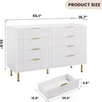 Commode à 8 tiroirs pour chambre à coucher, commode moderne cannelée de 137 cm de large avec tiroirs profonds, commode en bois pour salon, couloir, chambre d'enfant