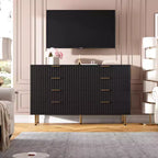 Commode à 8 tiroirs pour chambre à coucher, commode moderne cannelée de 137 cm de large avec tiroirs profonds, commode en bois pour salon, couloir, chambre d'enfant