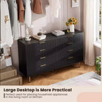 Commode à 8 tiroirs pour chambre à coucher, commode moderne cannelée de 137 cm de large avec tiroirs profonds, commode en bois pour salon, couloir, chambre d'enfant