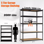 Étagères de garage robustes, étagères de rangement réglables à 5 niveaux, capacité de 900 kg, étagères de rangement de garage réglables, rangement métallique