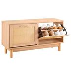VEVOR Entryway Shoe Bench, 39.4 x 11.8 x 20.9 Inch Rattan-Like Shoes Bench with 2 Flip Drawers, 300lbs Shoe Storage Rack with 4 Compartments, Brown