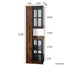 Vitrine rustique en bois de 178 cm avec portes vitrées et lumières LED
