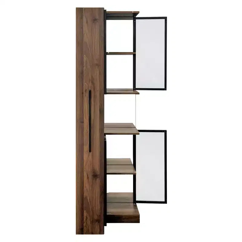 Vitrine rustique en bois de 178 cm avec portes vitrées et lumières LED
