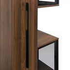 Vitrine rustique en bois de 178 cm avec portes vitrées et lumières LED