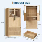 Armoire en bois naturel avec portes vitrées - 2 tiroirs et tringle à vêtements - 80L x 167H cm - Penderie autoportante pour chambre à coucher