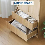 Armoire en bois naturel avec portes vitrées - 2 tiroirs et tringle à vêtements - 80L x 167H cm - Penderie autoportante pour chambre à coucher