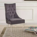 Chaise de salle à manger capitonnée moderne et contemporaine en velours gris avec pieds en acrylique